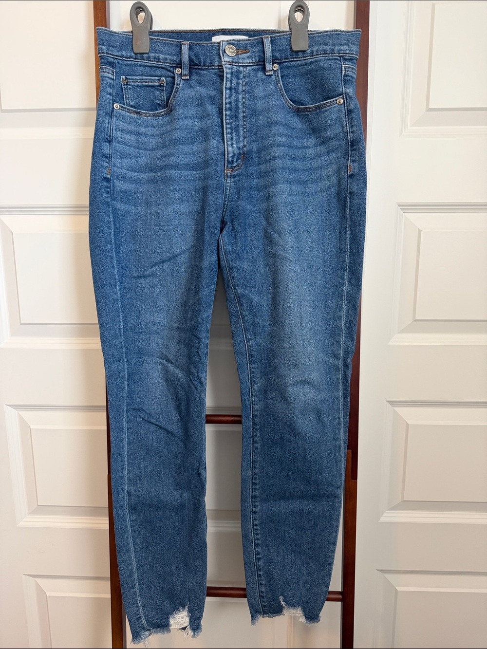 LOFT Medium Blue Skinny Jeans with Raw Hem